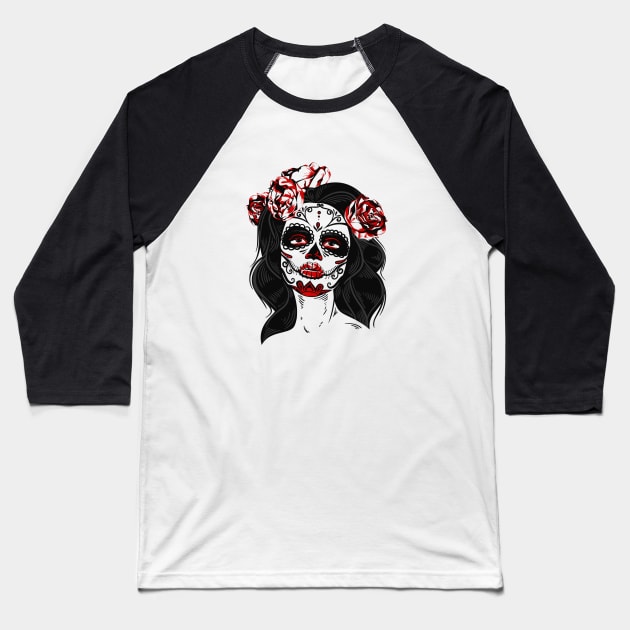 Sugar Skull Baseball T-Shirt by EnchantedWhispers